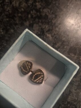 Luxury Gold Heart Tag Stud Earrings with Light Blue Box
